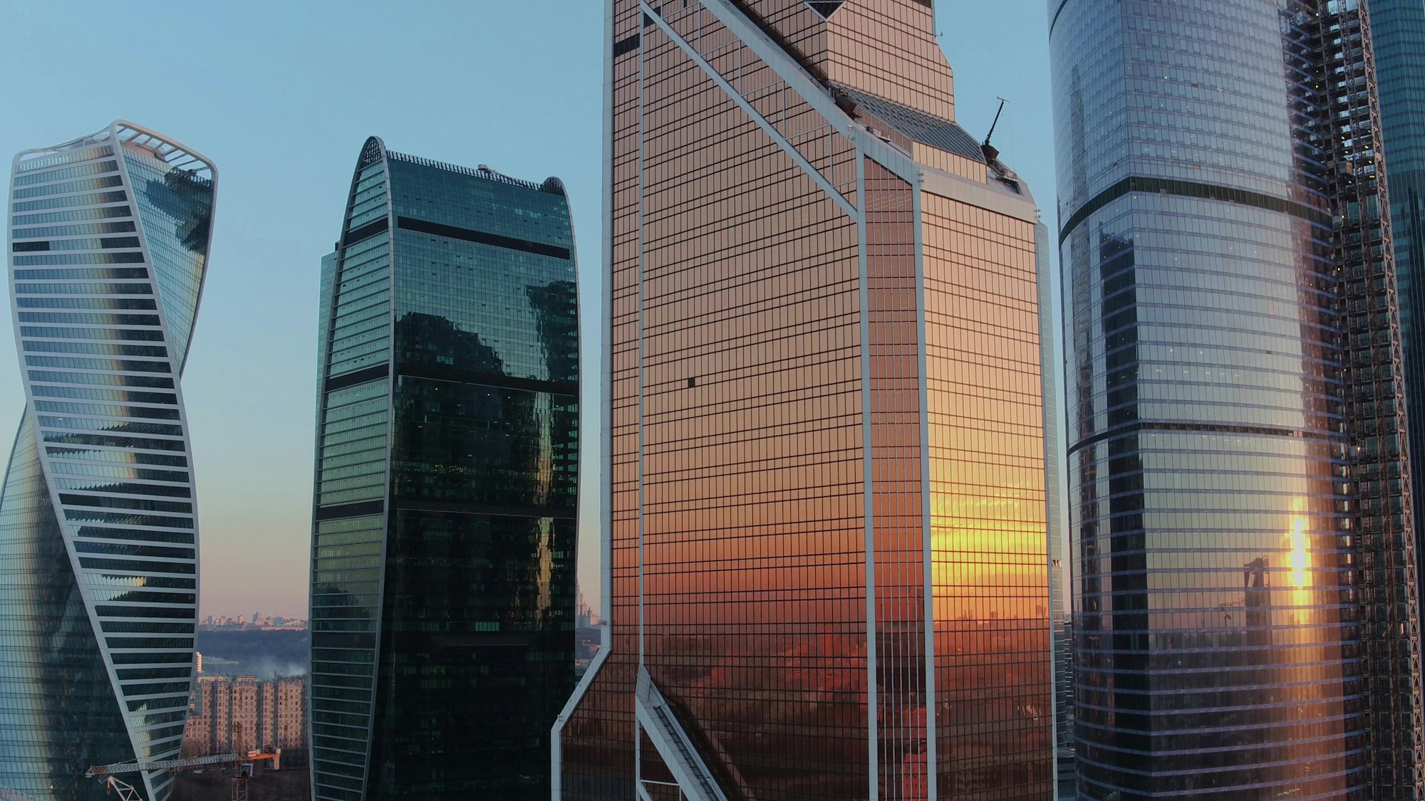 City business centre with modern office skyscrapers, aerial view